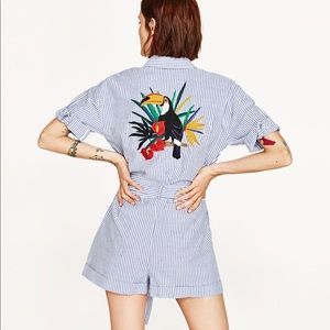 Embroidered Pin-stripe Romper